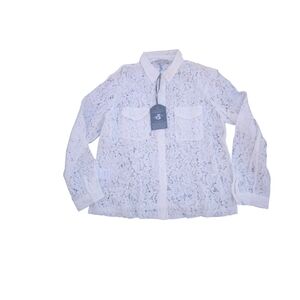 Anatomie Estella White Lace Long Sleeve Button Up Top Size Large